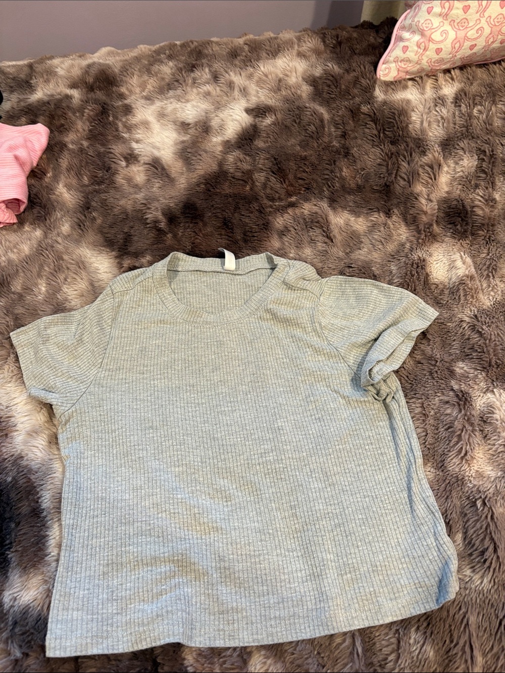 Girls' Ribbed Short Sleeve Tee - Light Heather Gray